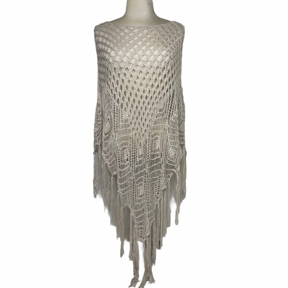 Handcrafted Knit Tassel Fringe Boho Sweater Poncho Boho Spell Gypsy Style Shawl - Picture 2 of 16